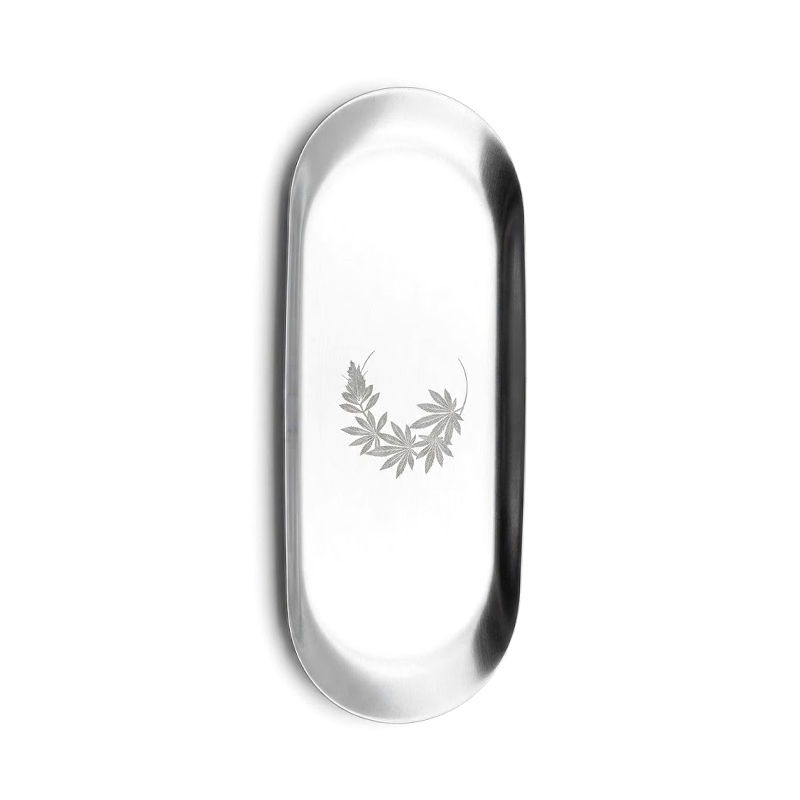 Rolling Tray Stainless Steel Silver Engraved Leaf Design