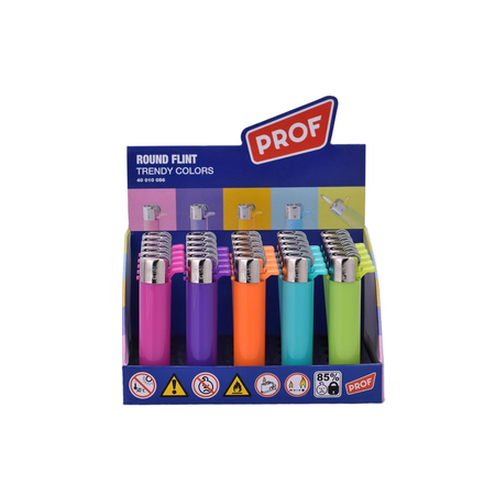 Prof Pocket lighters Round Flint Trendy Colors 25 pack