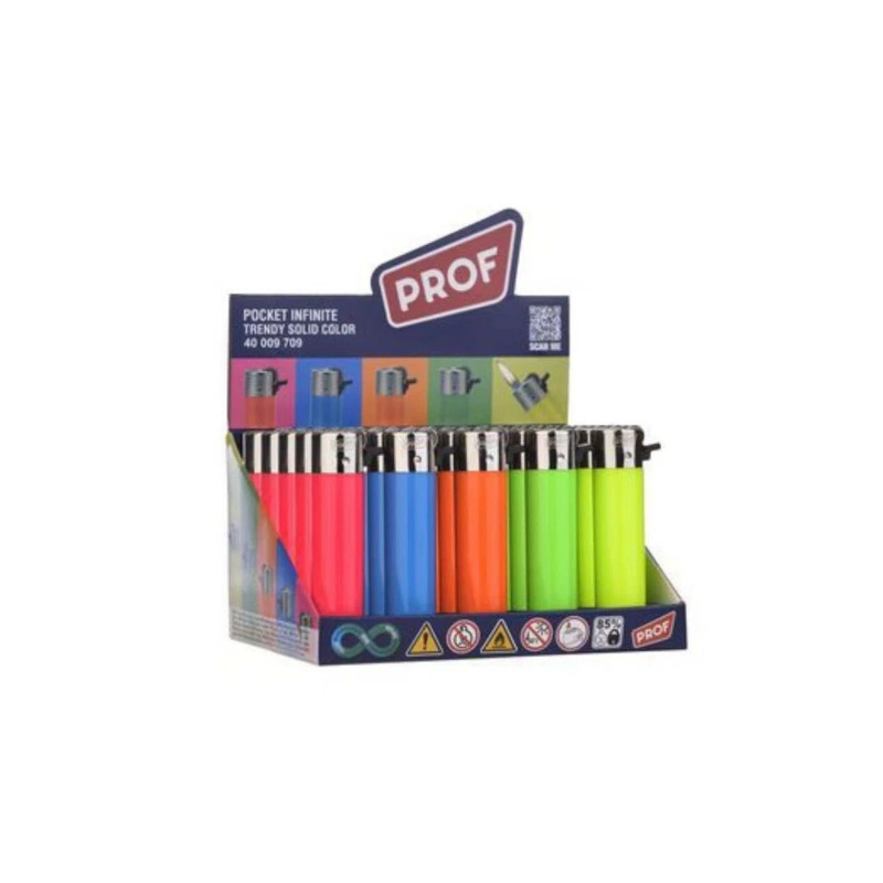 Prof Pocket lighters Round Flint Trendy Solid Colors 25 pack