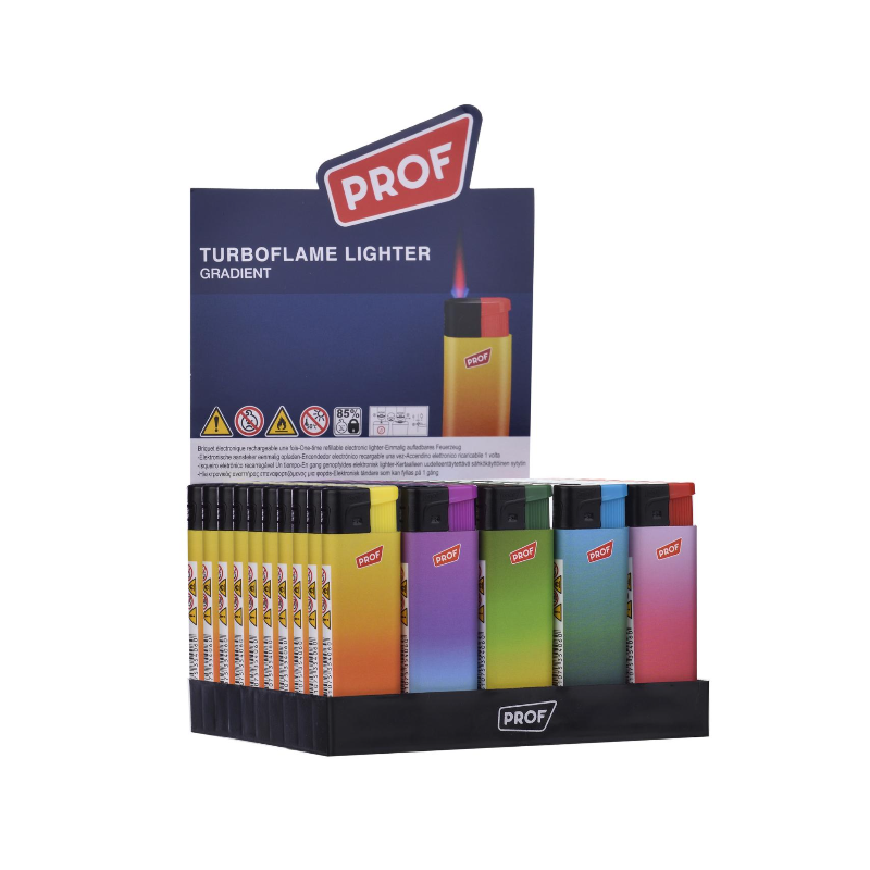 PROF Lighter Turbo Windproof "Gradient Color" 5 assorted designs, 50-piece display 40804769