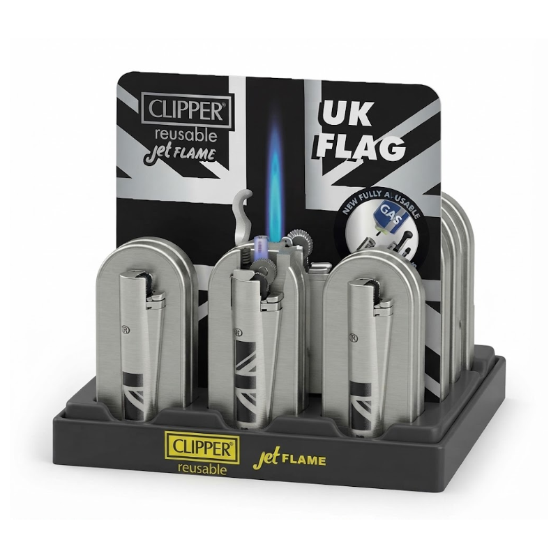New Clipper Metal Jet Flame Lighter & Case UK Flag x 12 CMPJ55001