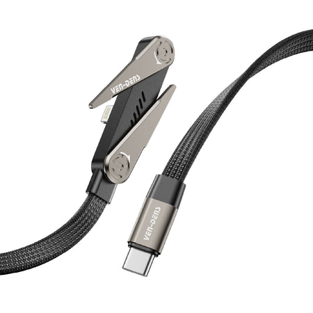 Ven-Dens Universal Premium 1.2M, black Type-C to IP 30W, multi-function fast charging data cable with phone holder VD-DC24CL
