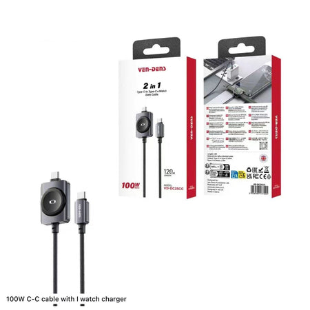 Ven-Dens universal premium 1.2M, 2 in 1 Type-C to Type-C+iWatch Data Cable VD-DC25CC