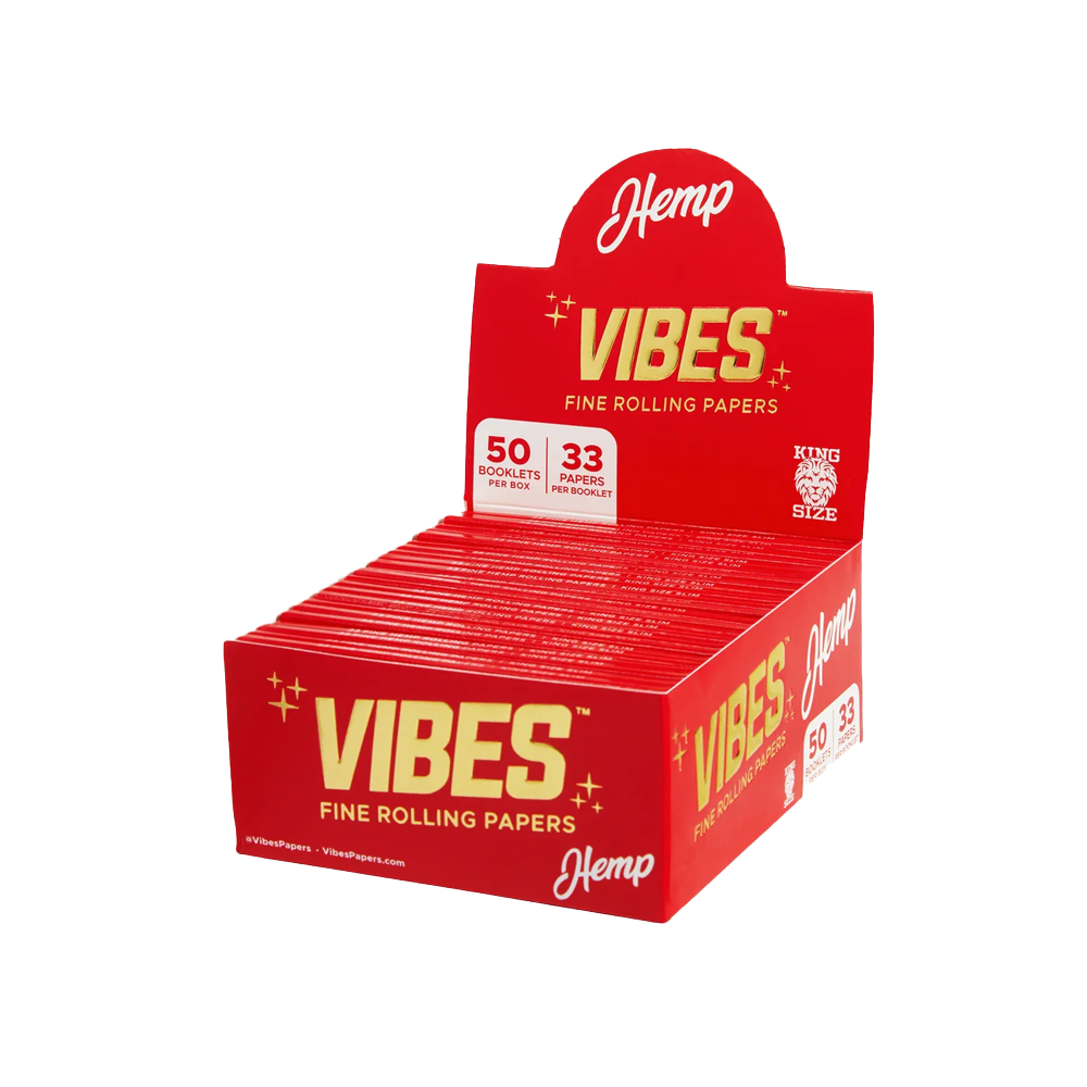 VIBES King Size Slim Red Rolling Papers Hemp 50 pack