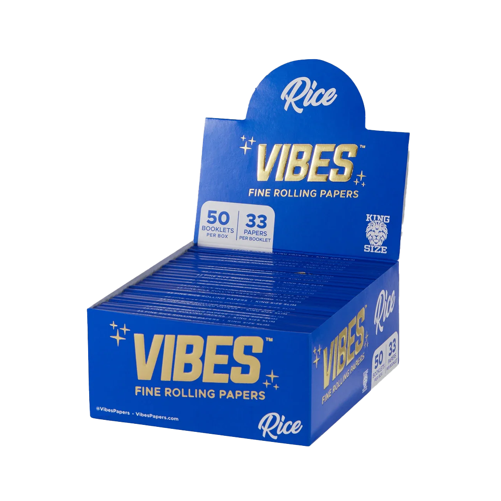 VIBES King Size Slim Blue Rolling Papers  Rice 50 pack