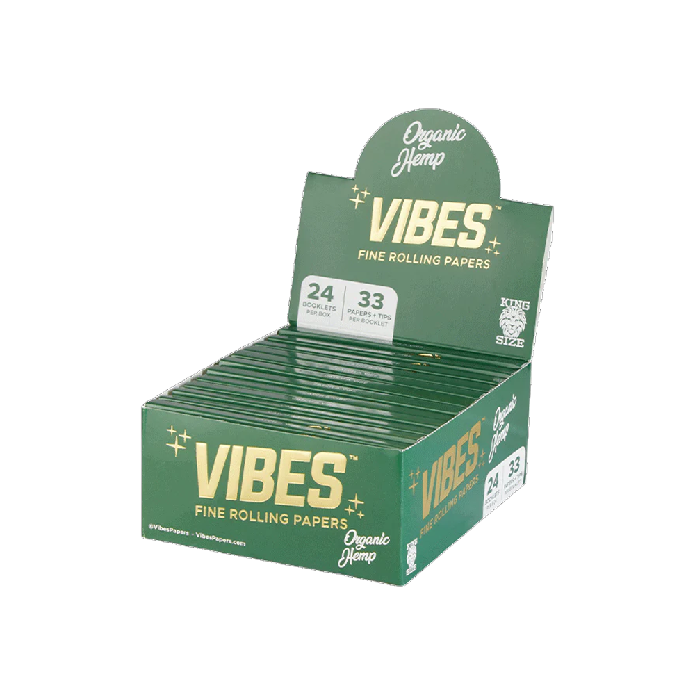 VIBES King Size Slim Green Rolling Papers With Tips Organic Hemp 24 pack