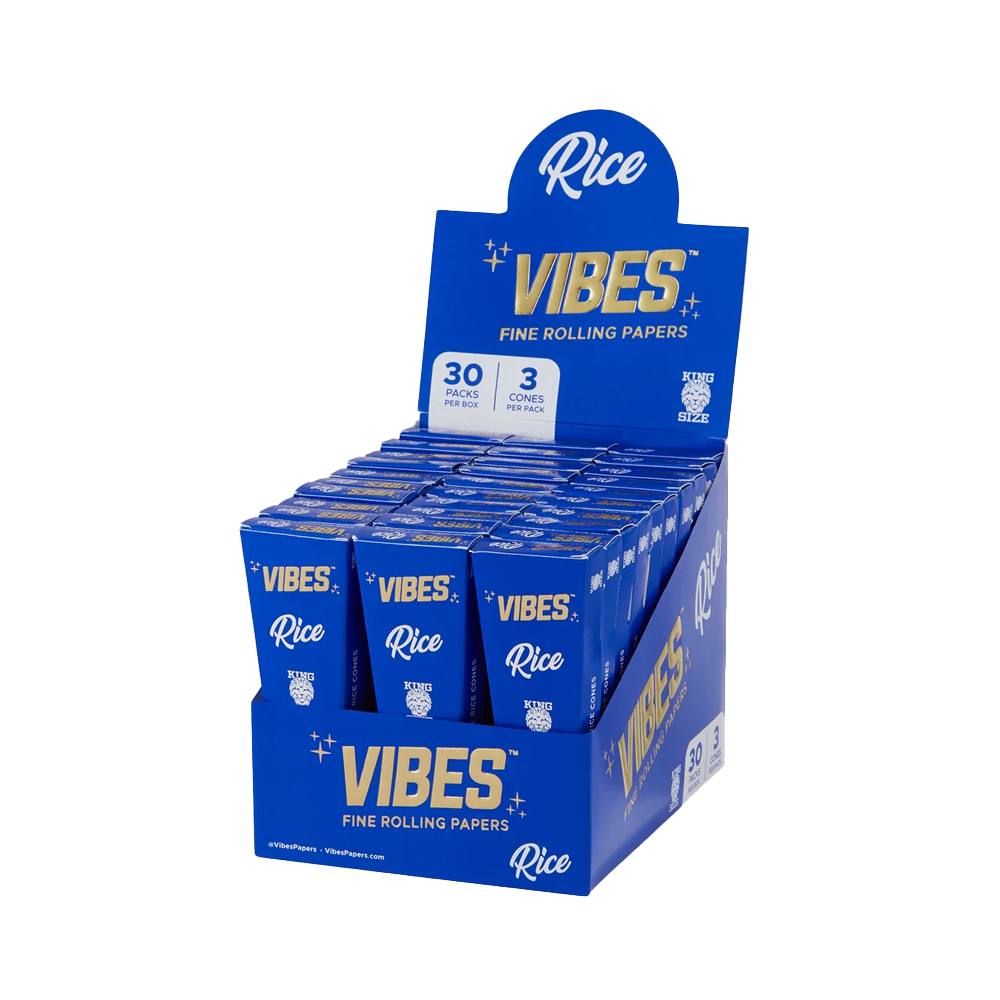 VIBES CONES Box Blue 3 pack King Size Rice 30 pack