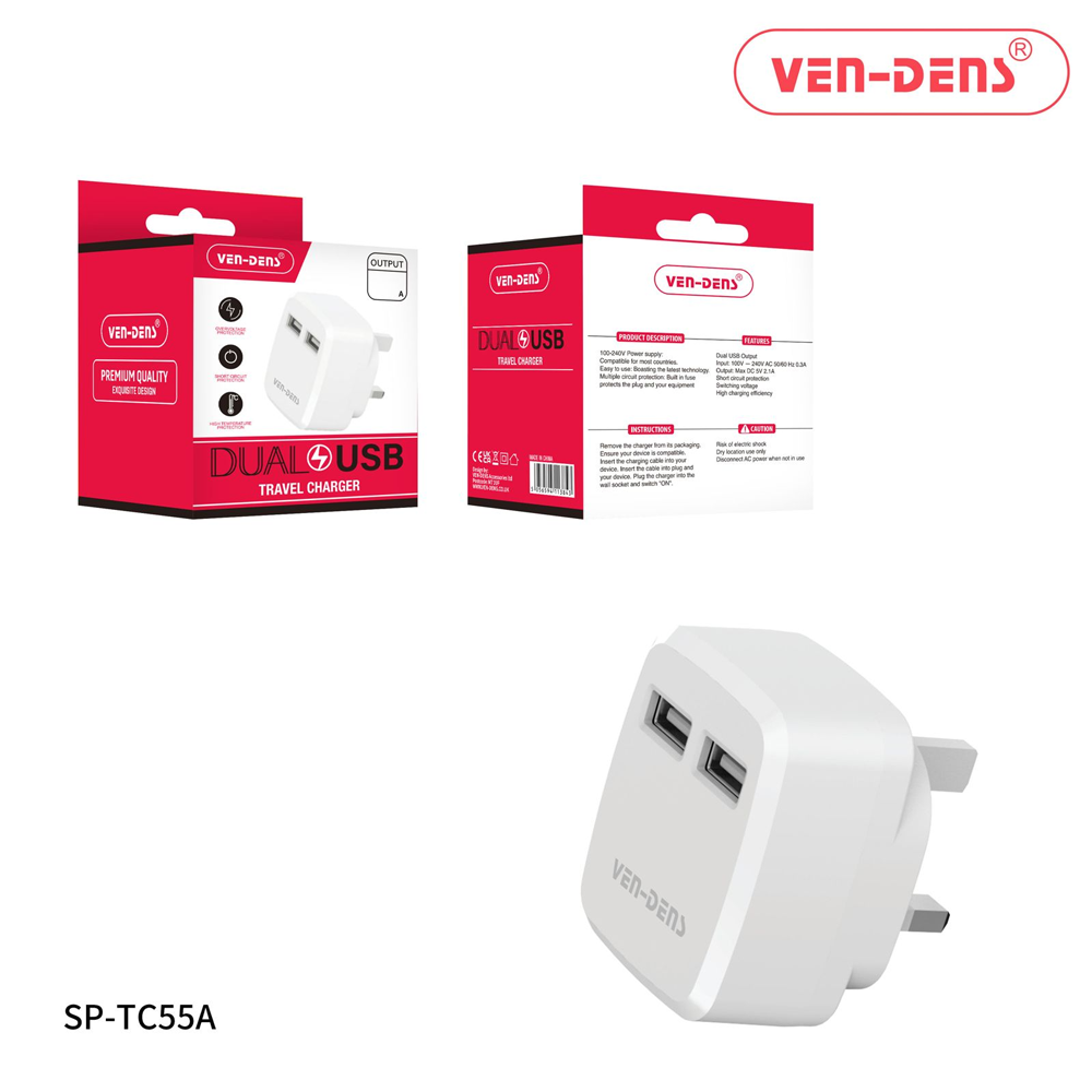 Ven Dens Premium Quality Exquisite Design Dual USB Charger (TC55A) x 1