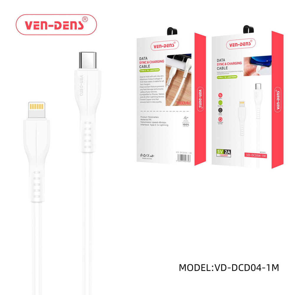 Ven-Dens-Type-C-to-Lightening-Data-Sync-&-Charging-Cable-(DCD04-1M)