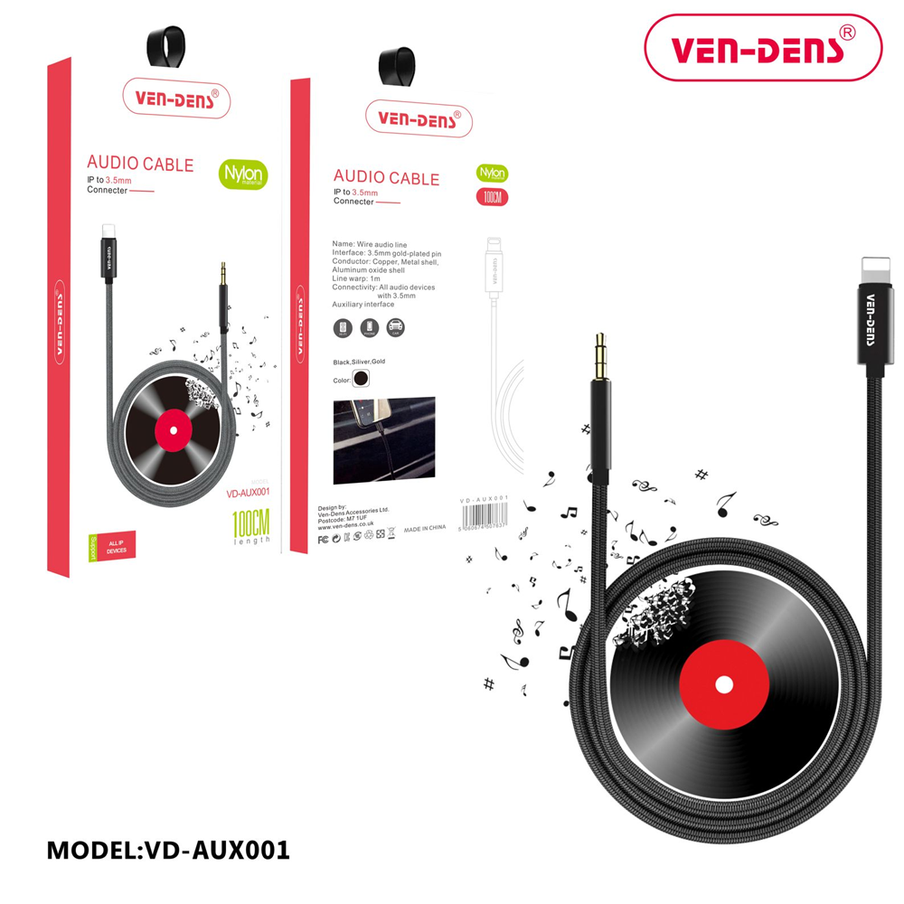 Ven-Dens-Lightning-to-AUX-3.5mm-Nylon-1-M-(AUX001)