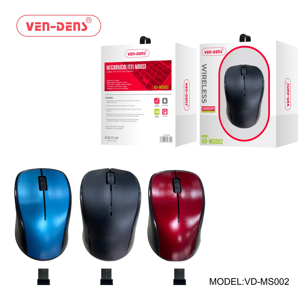 Ven Dens Mechanical Feel Wireless Mouse (MS002) Assorted Colour x 1