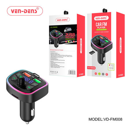 Ven-Dens-Car-Charger-&-FM-Player-with-2-USB-Port+PD-18W-(FM008)