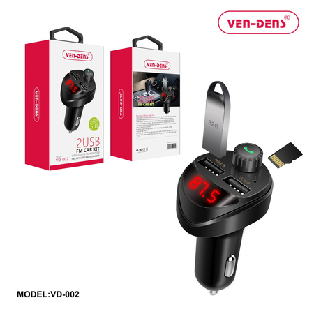 Ven-Dens-Car-Charger-and-Bluetooth-FM-Player-with-2-USB-and-TF-Port-(VD-002)