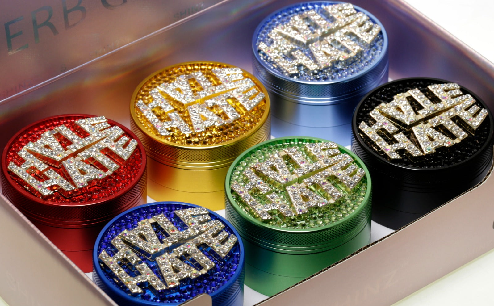 D&K Herb Crystal Metal Grinder Love Hate 63mm 6 Pack