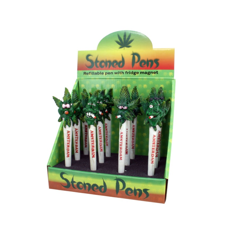 White Pen with Cannabis Amsterdam Leaves Accessory– Pack of 12