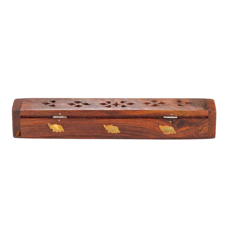 Wooden Coffin Incense Stick Cone Burner Holder Stand with Storage Compartment Ash Catcher