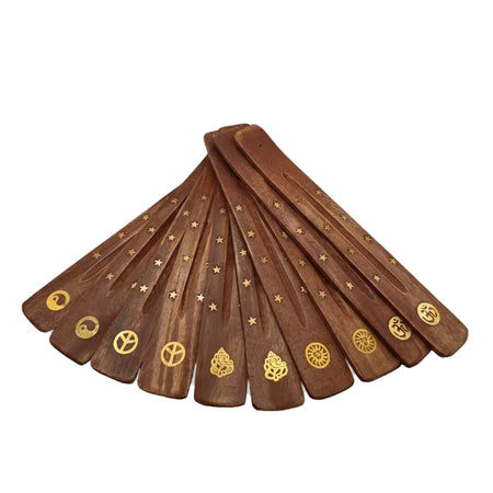 Natural Wood Incense Ashcatcher – Spiritual Brass Inlay – 25cm Pack of 12