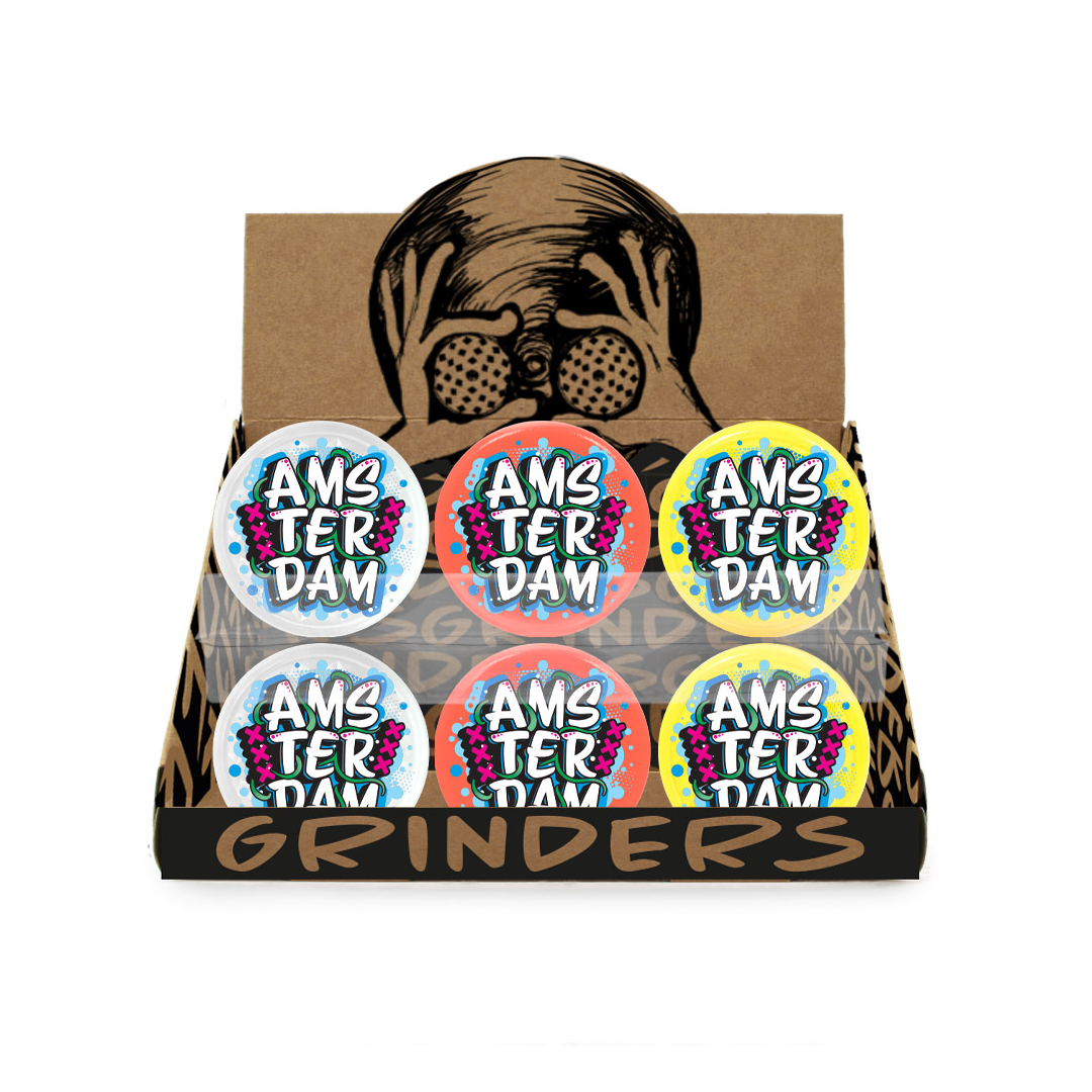 Amsterdam Plastic Grinder 50mm with sticker + roache x 24