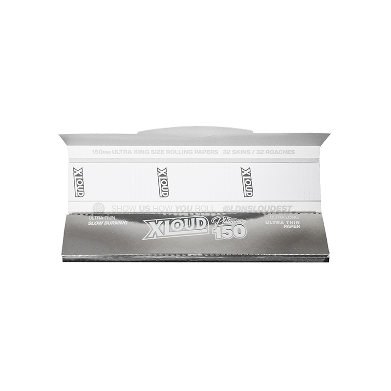 XLOUD Platinum 150 Ultra King Size Rolling Papers – Slow Burning, Ultra Thin | 32 Papers + 32 Roaches | Display of 24 Packs