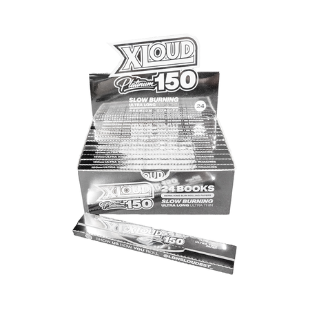 XLOUD Platinum 150 Ultra King Size Rolling Papers – Slow Burning, Ultra Thin | 32 Papers + 32 Roaches | Display of 24 Packs