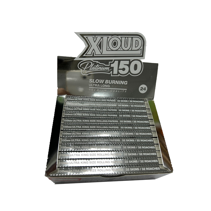 XLOUD Platinum 150 Ultra King Size Rolling Papers – Slow Burning, Ultra Thin | 32 Papers + 32 Roaches | Display of 24 Packs