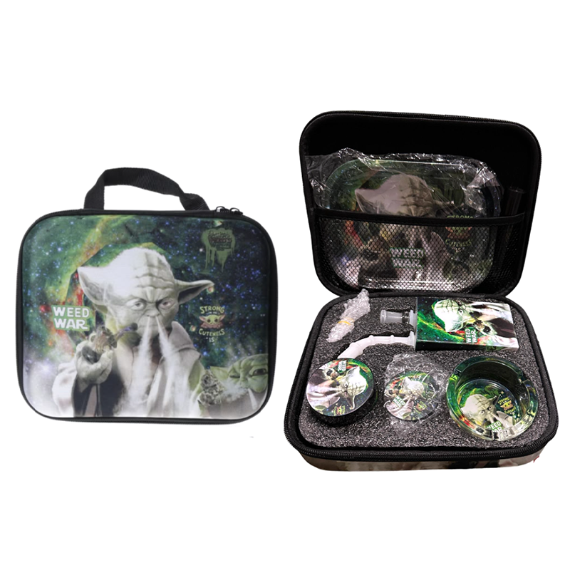 Zipper Set Smoking Yoda with Ashtray, Grinder, Tray, Bong and Containers Gift Set SS-0010