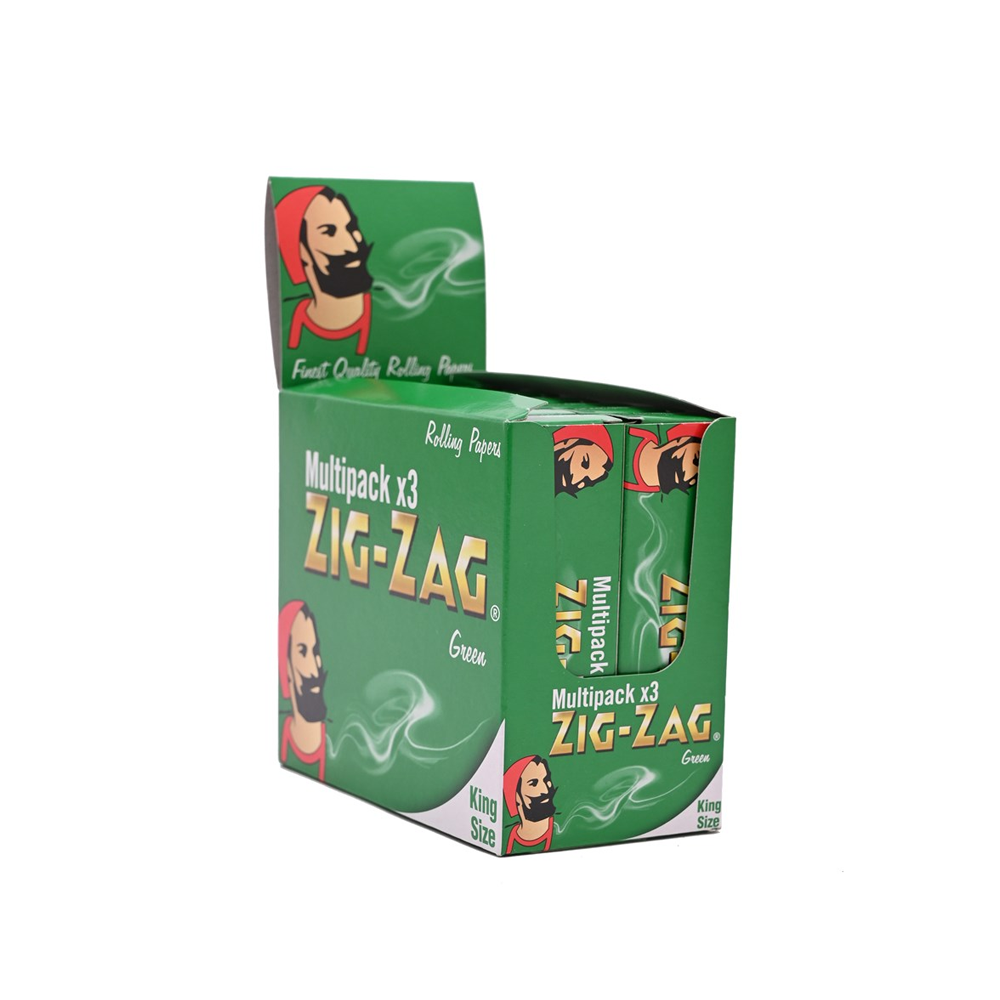 Zig Zag Green Multipack 3 King Size Slim Rolling Papers 12 Pack
