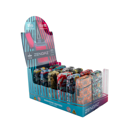 Zengaz Zl-13 Camo And Calavera Wing Jet Blue Flame Lighters (12 Pack)