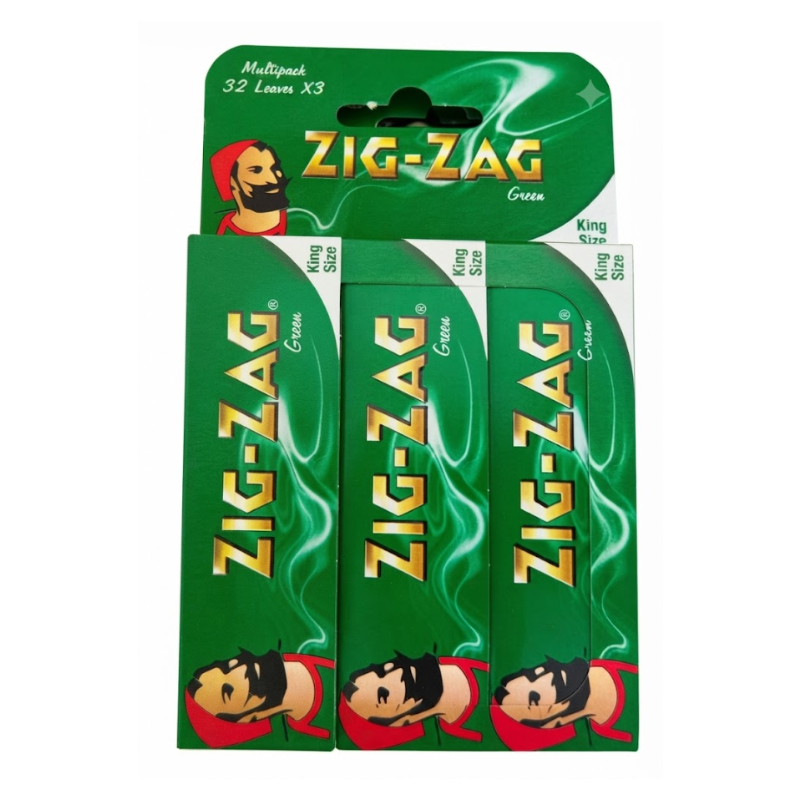 Clearance ZIG-ZAG Green King Size Slim Rolling Papers Multipack x 3 pack - 30 packs per box