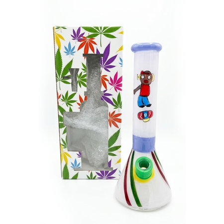 Handcrafted 8" Rasta Stripe Glass Bong with Cartoon Character Design SS-2988