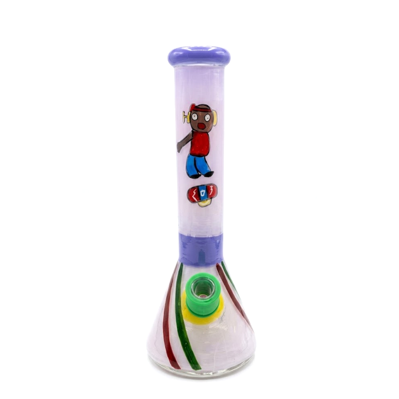 Handcrafted 8" Rasta Stripe Glass Bong with Cartoon Character Design SS-2988