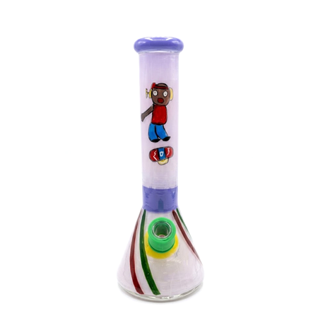 Handcrafted 8" Rasta Stripe Glass Bong with Cartoon Character Design SS-2988