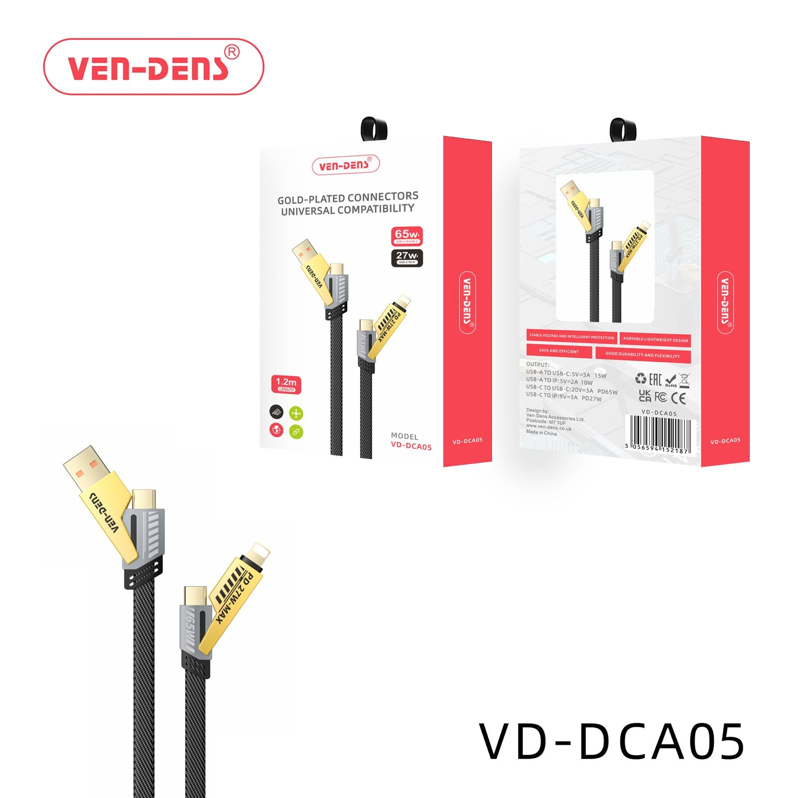 Ven Dens 4 in 1 Gold Plated Connectors Universal Compatibility 65w Cable (DCA05) x 1