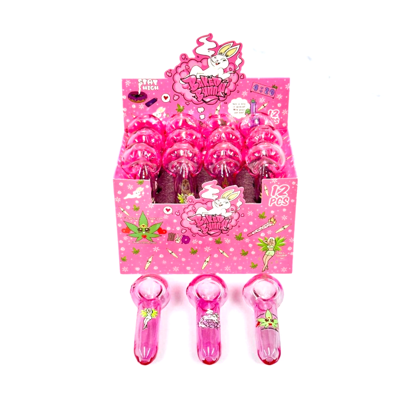 10cm Printed Bold Glass Pipe – Baked Bunny Pink SM-3238 12 per box